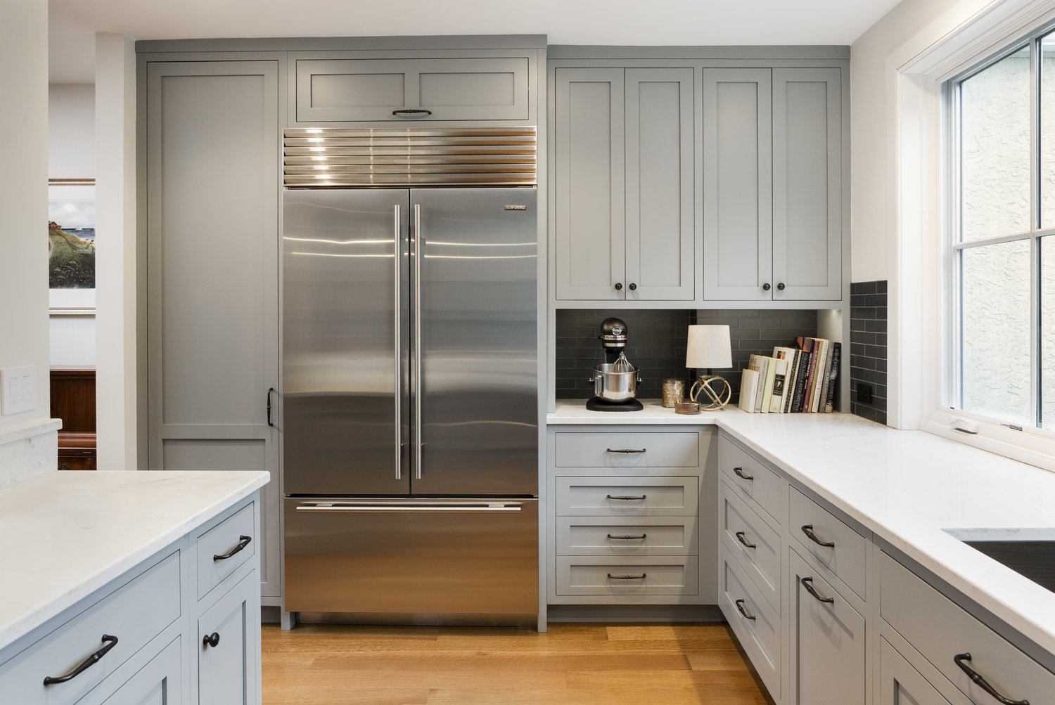 Light Grey Hampton style Kitchen cabinets