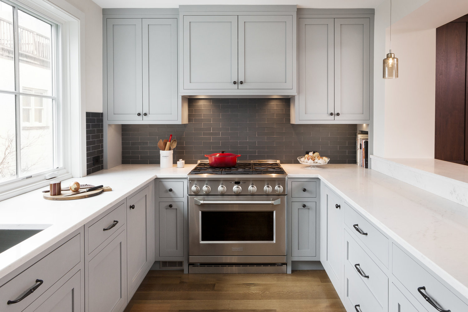 Light Grey Hampton style Kitchen cabinets