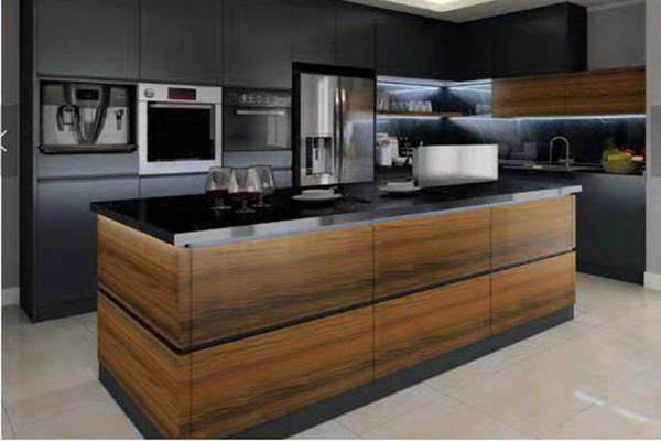 Wood veneer kitchen cabinet